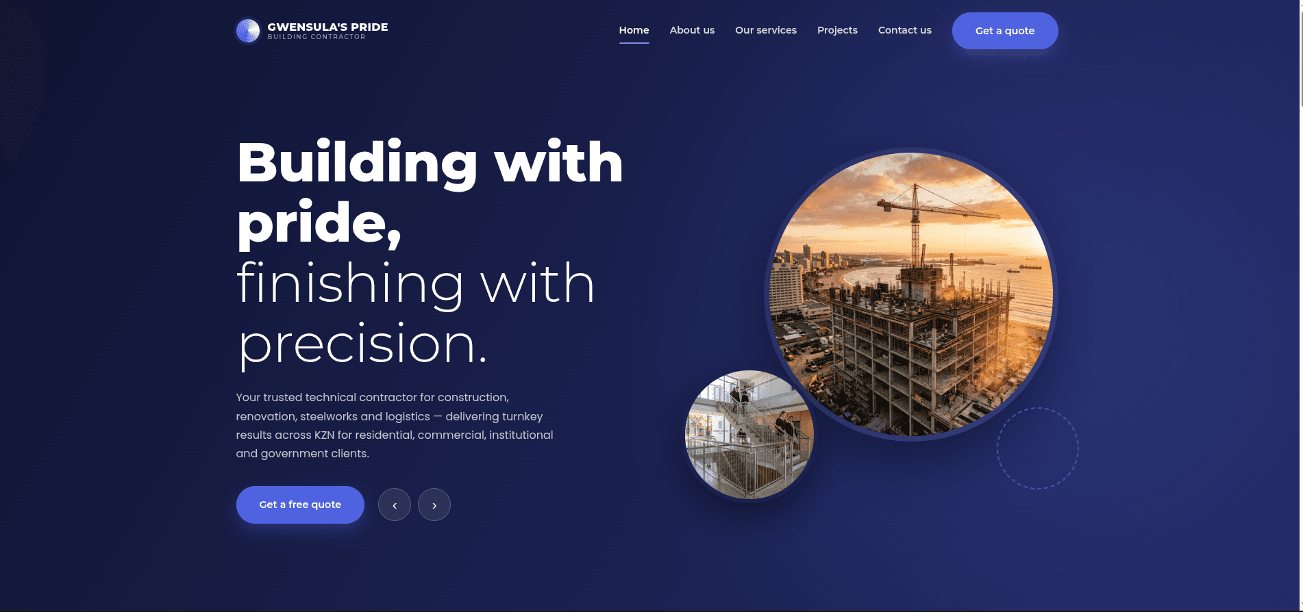 Gwensula's Pride construction company website homepage