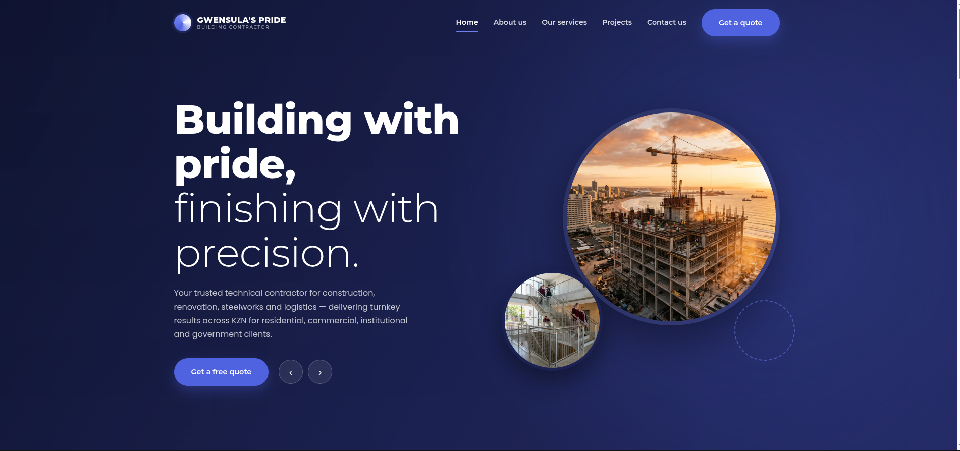 Gwensula's Pride construction company website homepage